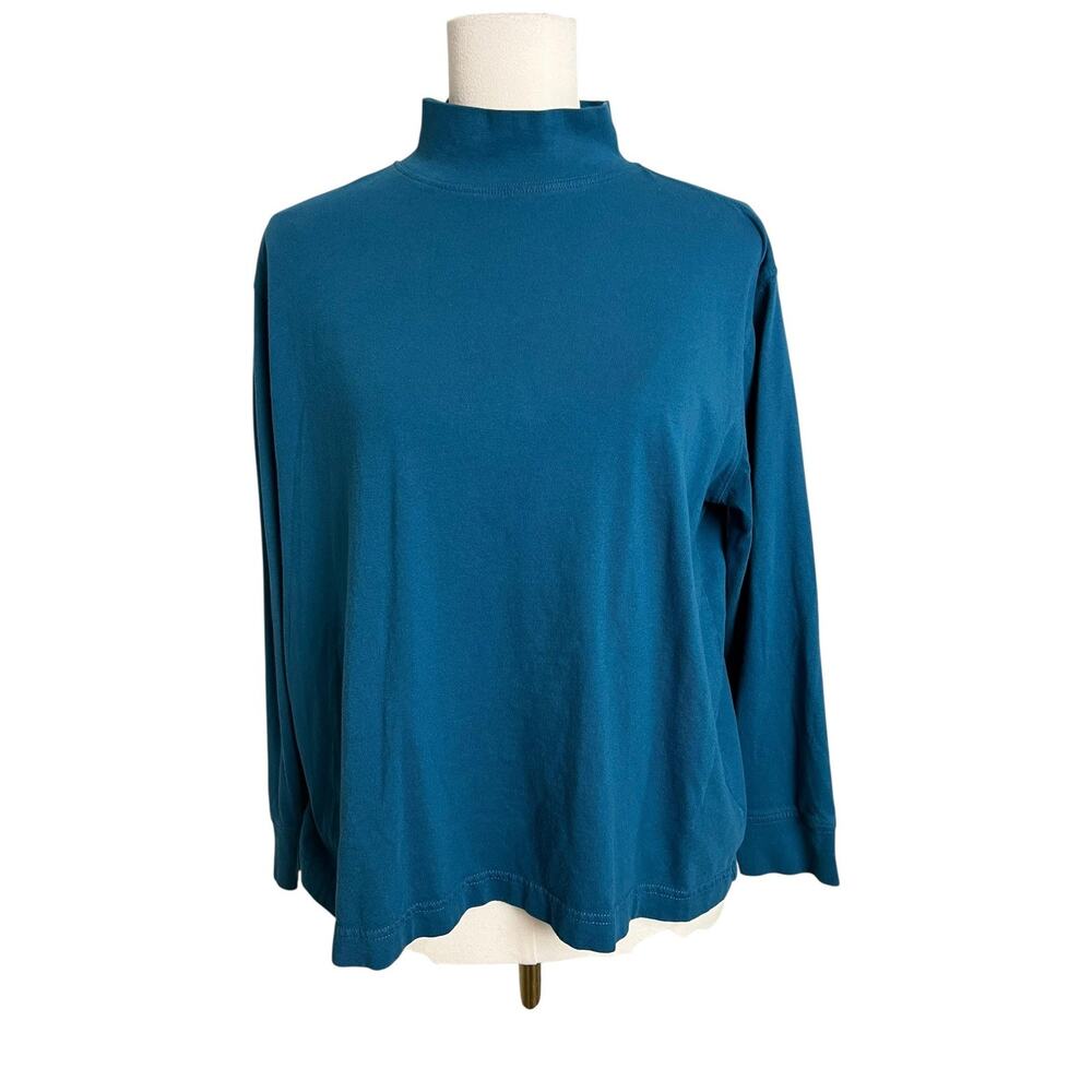 Lands' End Shirt Large Petite Mock Neck Long Sleeve Tagless Tee Cotton Jersey